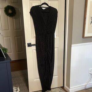 Good American Black Pleated Wrap-Style Maxi Dress